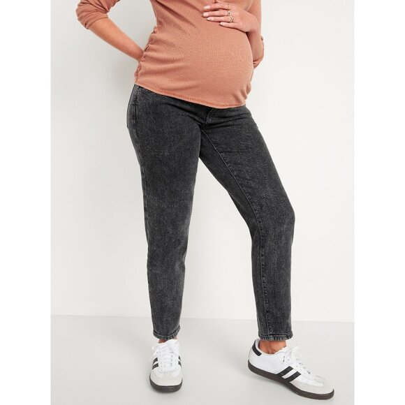 OLD NAVY OG Straight Leg Low Panel Maternity Jeans Washed Black Denim Womens 8 - Picture 1 of 11